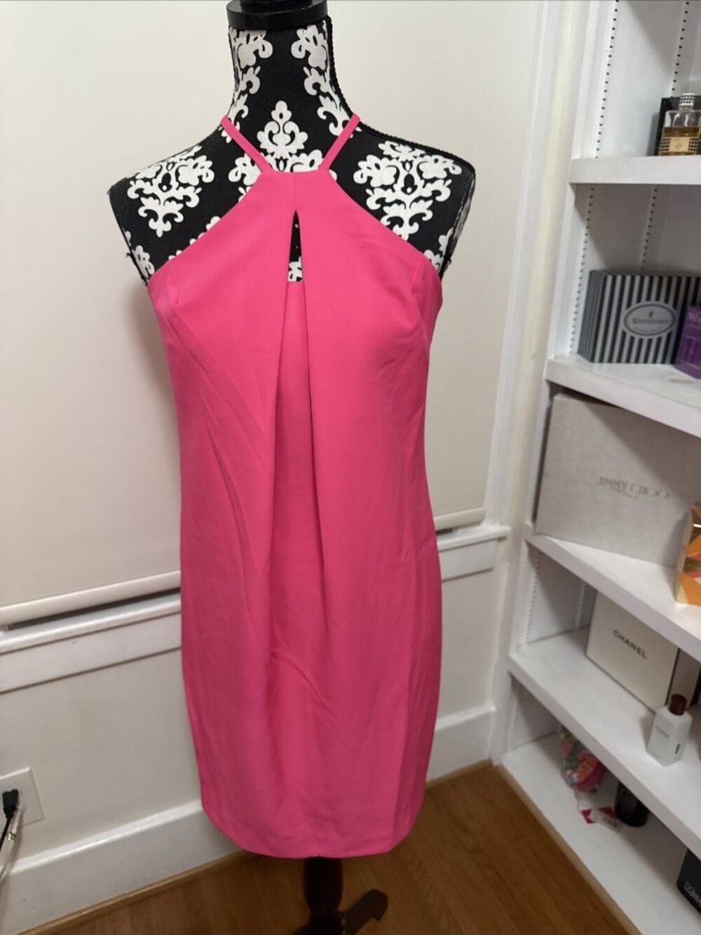 Trina Turk Dress Womens 8 Hot Pink Barbie Halter Sheath Preppy Feminine Coconut